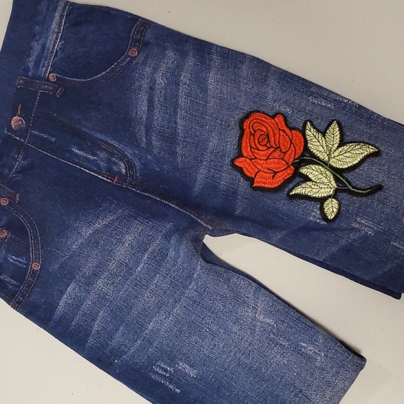 Boutique Pants - Faux denim jegging leggings rose applique detail OS fits up to a 10 comfortably